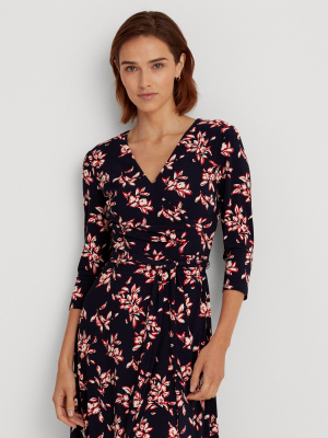 Floral Jersey Surplice Dress