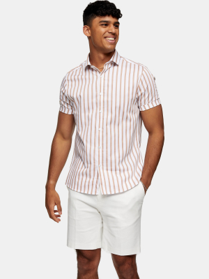 Brown And White Stripe Slim Shirt