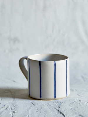 Striped Coffee Cup - White, Thin Blue
