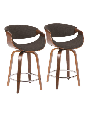 Set Of 2 Curvini Mid-century Modern Counter Height Barstools - Lumisource