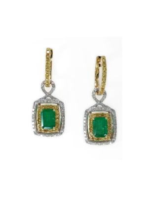 Effy 14k 2-tone Gold Emerald, Yellow And White Diamond Earrings, 2.90 Tcw