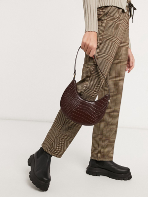 Asos Design Hobo Shoulder Bag In Brown Croc With Long Strap
