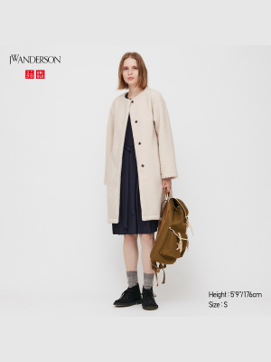 Women Pile-lined Fleece Collarless Coat (jw Anderson) (off White)