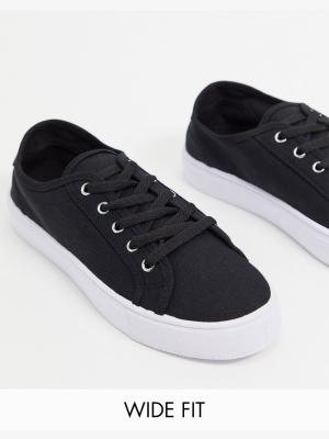 Asos Design Wide Fit Dizzy Lace Up Sneakers In Black