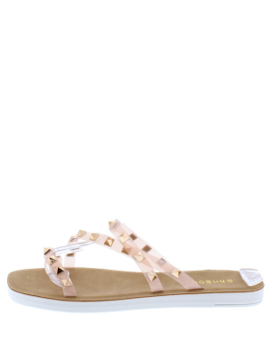 Reborn01 Blush Rock Stud Strappy Open Toe Slide Sandal