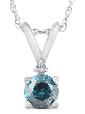 Pompeii3 10k White Gold 1/4ct Tdw Blue And White Diamond Necklace