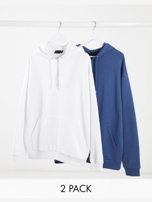 Asos Design Oversized Hoodie 2 Pack In Blue/white