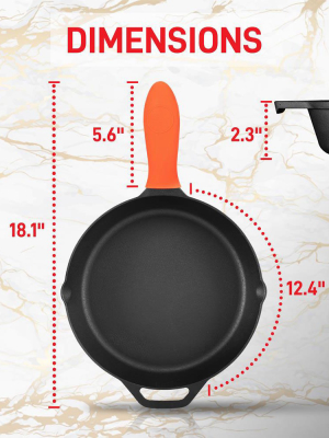 Nutrichef Ncci12 12 Inch Pre Seasoned Nonstick Cast Iron Skillet Frying Pan Kitchen Cookware Set With Tempered Glass Lid And Silicone Handle Cover