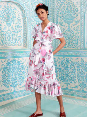 Palak Wrap-effect Printed Cotton Midi Dress