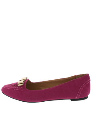 Catchy01 Raspberry Bow Pointed Loafer Flat