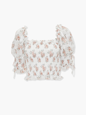 Smocked Floral Print Crop Top