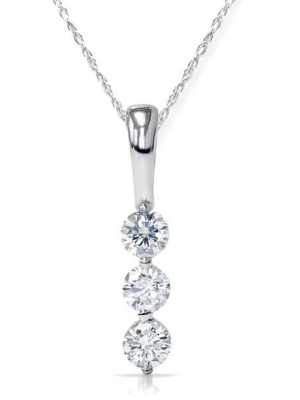 Pompeii3 1/4ct 3-stone Diamond Petite Pendant 10k White Gold 1/2" Tall