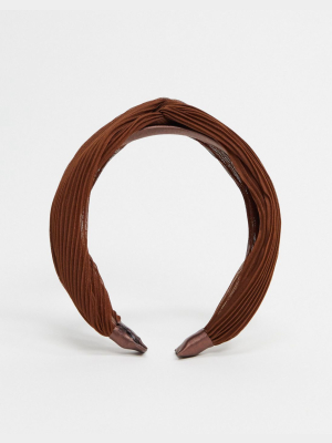 Asos Design Knot Headband In Brown Plisse