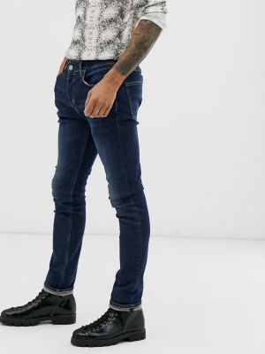 Allsaints Cigarette Fit Jeans In Mid Blue Wash