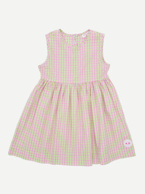 Smiling Button Spring Check Pinny