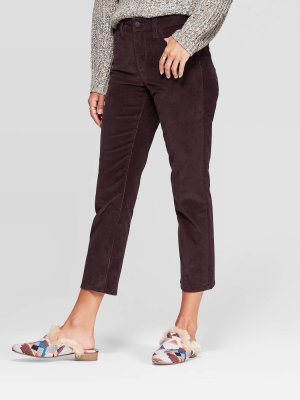 Women's Corduroy High-rise Cropped Straight Jeans - Universal Thread™ Burgundy