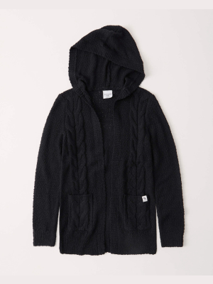 Hooded Long Cable Cardigan