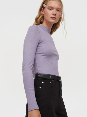 Ribbed Mock-turtleneck Top