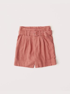 Belted Linen-blend Shorts