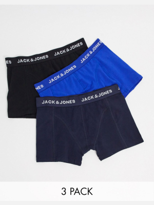 Jack & Jones 3 Pack Trunks In Navy & Black