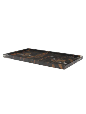 Black & Gold 12" X 20" Marble Rectangular Place Tray