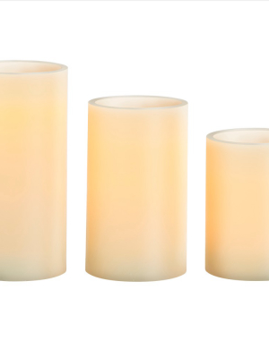 3pc Vanilla Scented Remote Controlled Led Pillar Candle Set Cream - Made By Design™