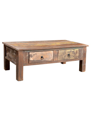 Reclaimed Wood Coffee Table And Double Drawers - (16h X 43w X 24d) -natural - Timbergirl