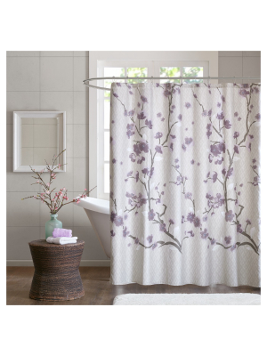 Sakura Cotton Printed Shower Curtain - Purple