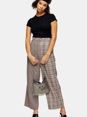 Petite Brown Mixed Check Slouch Pants