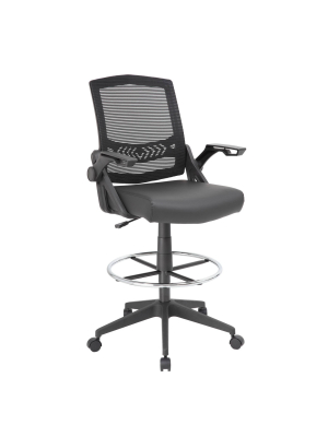 Drafting Stool With Flip Arms Mesh Black - Boss Office Products