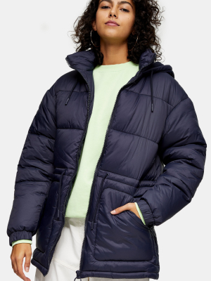 Navy Tie Padded Puffer Jacket