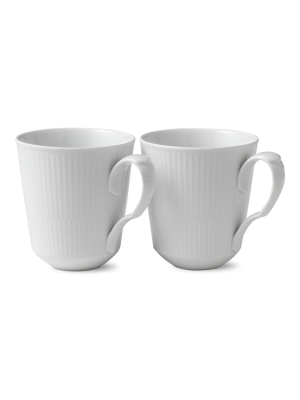 White Fluted Plain Mugs - Set Of 2