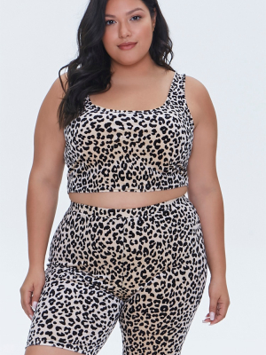 Plus Size Leopard Biker Shorts