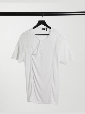 Asos Design T-shirt With Drape Neck In Off-white Textured Fabric