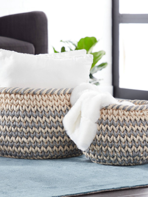 Olivia & May 18.5"x12.5"x13.5"x10" Set Of 2 Round Mesh Over Cotton Rope Storage Baskets With No Handles Beige/black