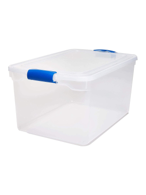 Homz Heavy Duty Modular Stackable Storage Tote Containers With Latching Lids, 66 Quart Capacity, Clear, 2 Pack