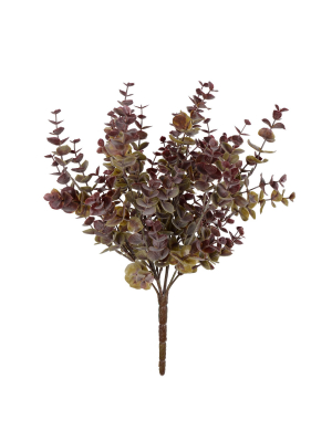 Vickerman 14" Artificial Green And Red Mini Jade Leaf Bush Pick. Uv Coated.