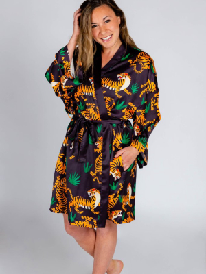 The Tiger King | Ladies Unisex Tiger Print Satin Kimono