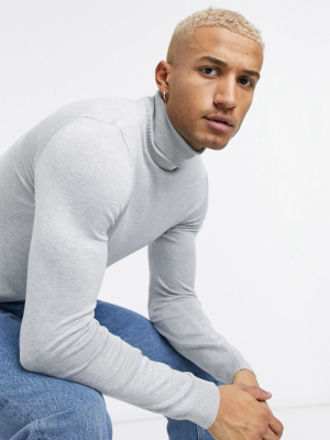 Pull&bear Roll Neck Sweater In Light Gray