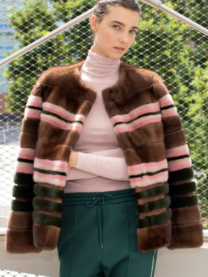 The Amanda Collarless Mink Striped Jacket