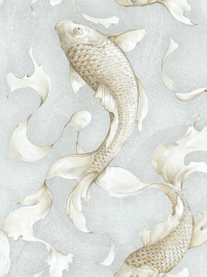 Koi Fish Peel-and-stick Wallpaper In Metallic Champagne And Grey By Nextwall