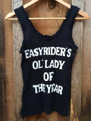 Easy Rider's Ol' Lady Of The Year Vintage Lace Tank Black/white