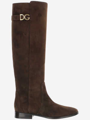 Dolce & Gabbana Logo Plaque Knee-high Boots