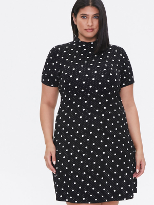 Plus Size Polka Dot Mock Neck Dress