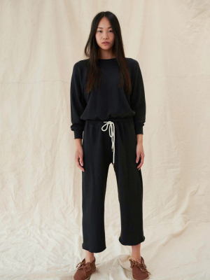The Wide Leg Cropped Sweatpant. -- Almost Black
