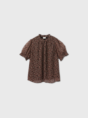 Women's Plus Size Leopard Print Puff Short Sleeve Blouse - Ava & Viv™