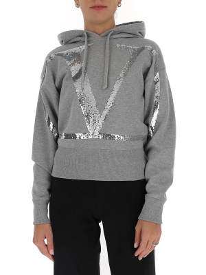 Valentino Vlogo Sequinned Cropped Hoodie