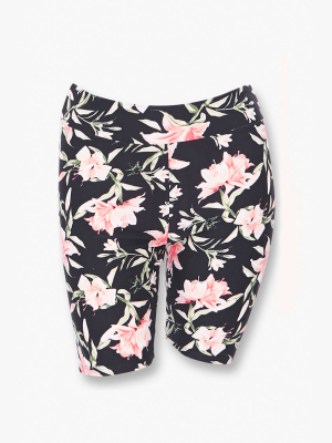 Plus Size Floral Print Biker Shorts