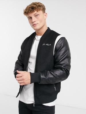 River Island Saint Paris Varsity Jacket In Black