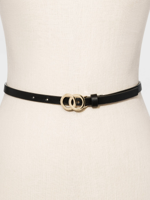 Women's 2pk Double O Ring Buckle Belt - A New Day™ Black/snake